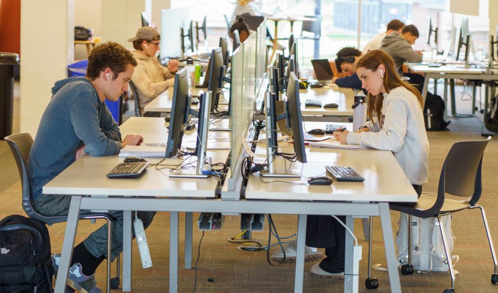 Springfield College study for finals in the Learning Commons