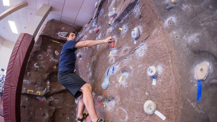 Student on climbing wall